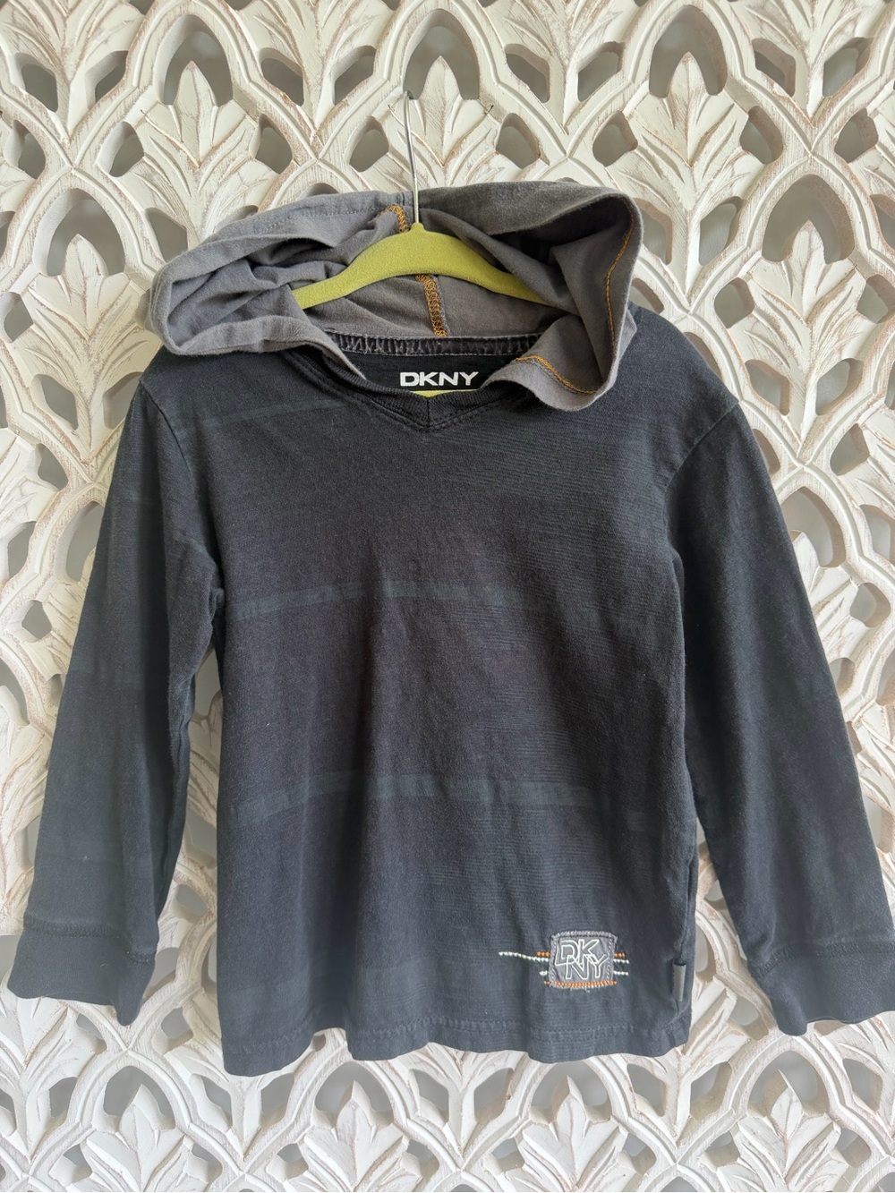 DKNY Black Hooded Long Sleeve Kids Sweatshirt with Subtle Logo, 4T